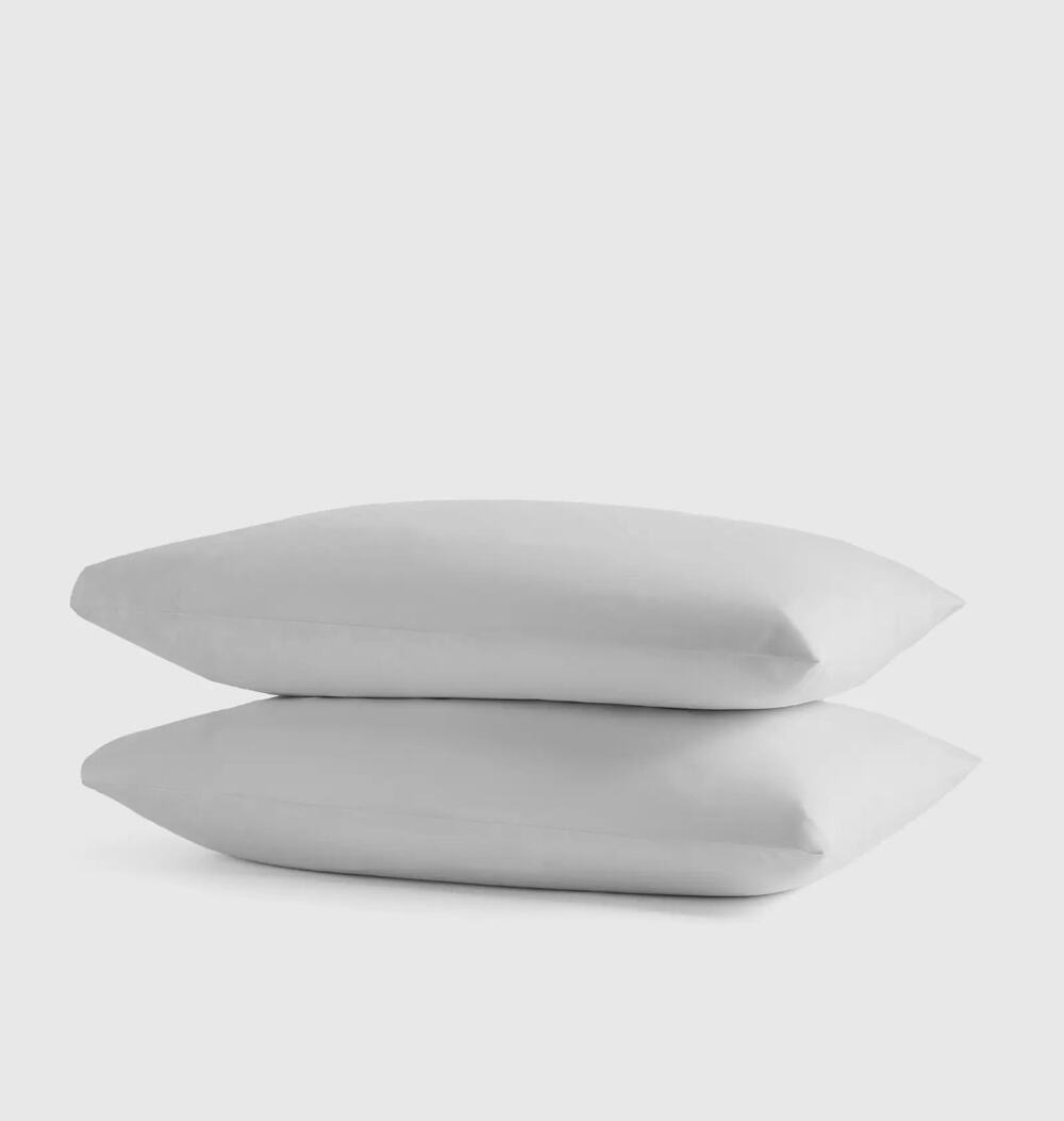 New Quince Organic Crisp Percale 100% Cotton Standard Pillowcase Set Light Grey